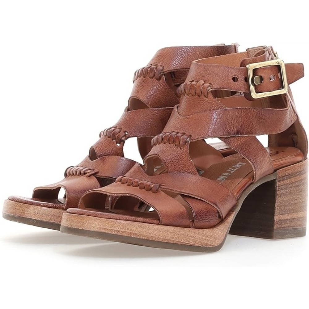 A.S. 98 Alfred Leather Strappy Heeled Sandals Women's size EU 37 US 6.5 Whiskey‎